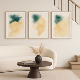 Mafett 3 Wall Art Set Abstract Gold Teal Minimalist Line Designs - Size: A2 - thumbnail 1