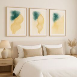 Mafett 3 Wall Art Set Abstract Gold Teal Minimalist Line Designs - Size: A2 - thumbnail 2