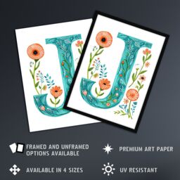 Artery8 Women's Wall Art Print Letter J in Watercolour Wildflowers Poppy Abstract Floral Word Art Framed Poster - Size: A4 - thumbnail 2