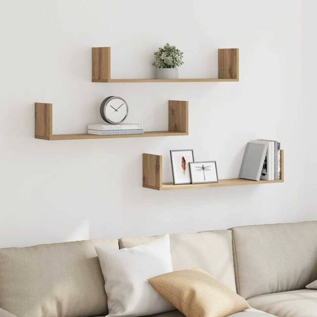 Berkfield Home Wall Shelves 3 pcs Artisian Oak 80x18x18 cm Engineered Wood in Brown - Size: 80 x 18 x 18 cm - image 1