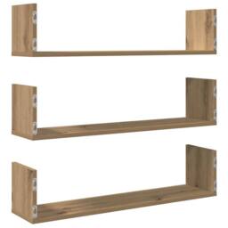 Berkfield Home Wall Shelves 3 pcs Artisian Oak 80x18x18 cm Engineered Wood in Brown - Size: 80 x 18 x 18 cm - thumbnail 6