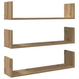 Berkfield Home Wall Shelves 3 pcs Artisian Oak 80x18x18 cm Engineered Wood in Brown - Size: 80 x 18 x 18 cm - thumbnail 2