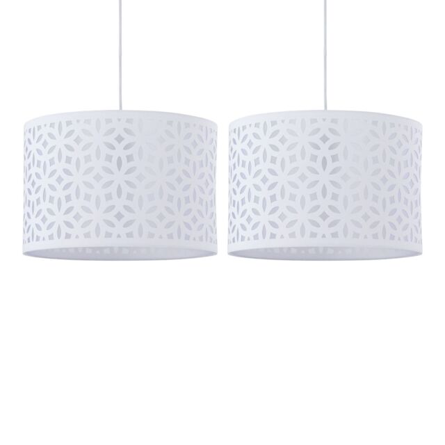 First Choice Lighting Set of 2 White Laser Cut 30cm Pendant Lightshades - image 1