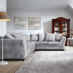 Abakus Direct Farrow Crushed Chenille Corner Sofa in Light Grey - thumbnail 1
