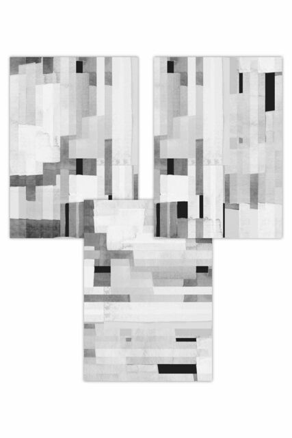 ARTZE Set of 3 Abstract Paper Blocks in Black Grey Art Posters in Mid Grey - Size: W50 cm x H70 cm - image 1