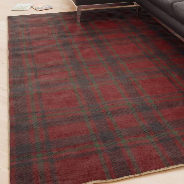 Kukoon Red Green Tartan Soft Chenille Washable Living Room Area Rug - Size: 80 cm x 150 cm - image 1