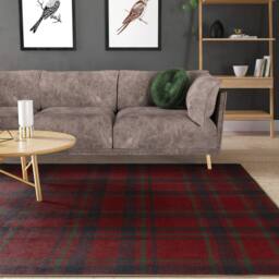 Kukoon Red Green Tartan Soft Chenille Washable Living Room Area Rug - Size: 80 cm x 150 cm - thumbnail 2