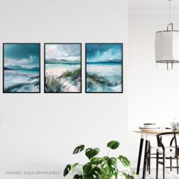 Artery8 Set of 3 Isle of Harris Luskentyre Beach Scotland A4 Size Art Prints in Blue - thumbnail 3