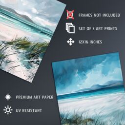 Artery8 Set of 3 Isle of Harris Luskentyre Beach Scotland A4 Size Art Prints in Blue - thumbnail 4