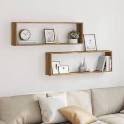 Berkfield Home Wall Cube Shelves 2 pcs Artisan Oak 100x15x30 cm Engineered Wood in Brown - Size: 100 x 15 x 30 cm - thumbnail 3