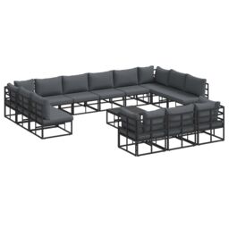 Berkfield Home Garden Sofa Set 14 pcs Black 70 x 70 x 32 cm Aluminium - thumbnail 2