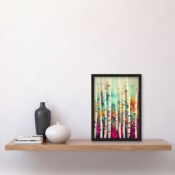 Artery8 Abstract Multi Coloured Birch Tree Forest Vibrant Colourful Oil Painting Artwork Framed Wall Art Print A4 in Black - thumbnail 2