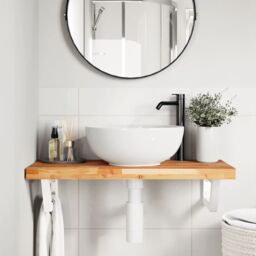 Berkfield Home Basin Shelf Wall Mounted Steel & Solid Wood Acacia in Brown - thumbnail 3