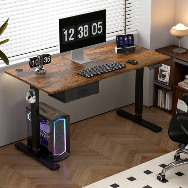 MCC Direct Electric Desk Height Adjustable Standing/Sitting Computer Desk 100cm in Walnut - image 1