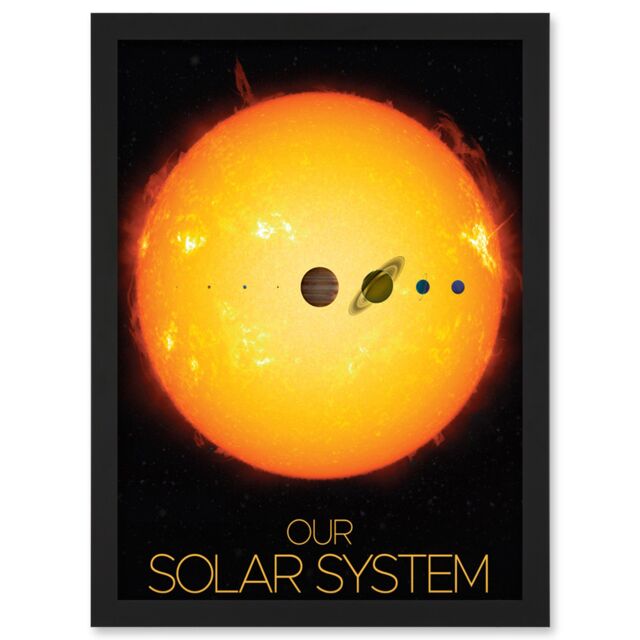 Artery8 NASA Our Solar System Planets & Sun Size Comparison Artwork Framed Wall Art Print A4 in Black - image 1