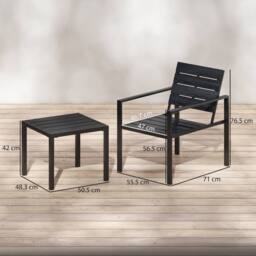 OUTSUNNY 3 Pieces Garden Bistro Set for 2, Outdoor Bistro Table & Chairs in Black - thumbnail 3