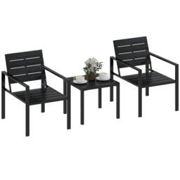 OUTSUNNY 3 Pieces Garden Bistro Set for 2, Outdoor Bistro Table & Chairs in Black - thumbnail 2