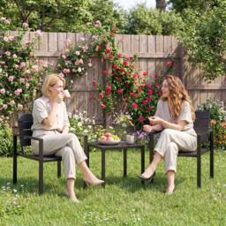 OUTSUNNY 3 Pieces Garden Bistro Set for 2, Outdoor Bistro Table & Chairs in Black