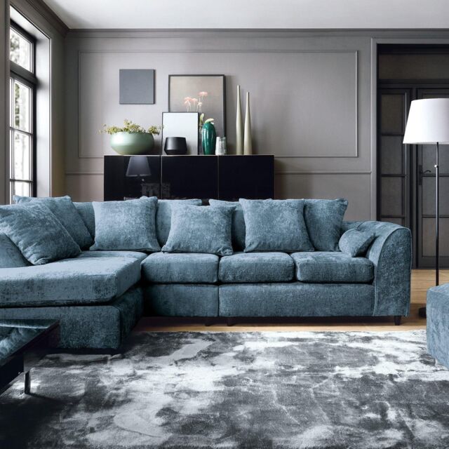 Abakus Direct Harriet Crushed Chenille Large Left Facing Corner Sofa in Dark Blue - image 1