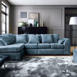 Abakus Direct Harriet Crushed Chenille Large Left Facing Corner Sofa in Dark Blue
