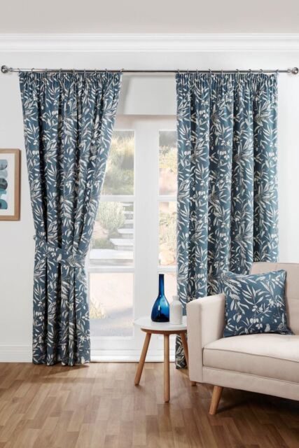 Sundour Aviary Pencil Pleat Curtains Taped Curtain Pair in Blue - Size: 117 cm width x 229 cm drop - image 1
