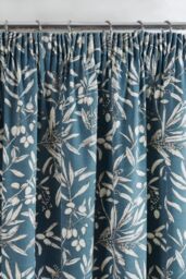 Sundour Aviary Pencil Pleat Curtains Taped Curtain Pair in Blue - Size: 117 cm width x 229 cm drop - thumbnail 2