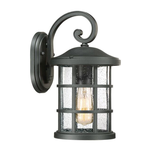 Loops Outdoor IP44 1 Bulb Wall Light Lantern Earth Black LED E27 60W d02192 - image 1