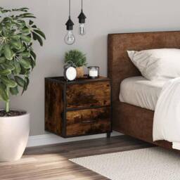 Berkfield Home Wall-mounted Bedside Cabinet Smoked Oak 40x31x39.5 cm in Brown - thumbnail 3