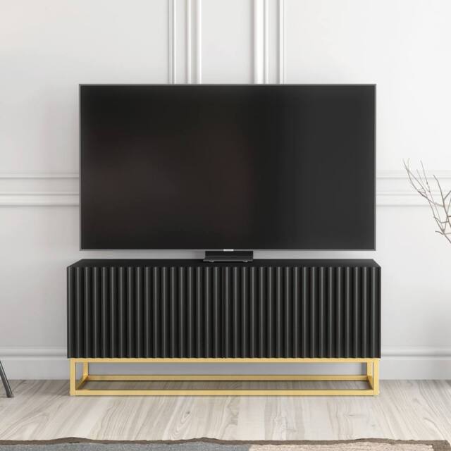 Creative Furniture Ripple TV Unit 100cm - Modern Fluted Design with Push to Open Doors in Black - image 1