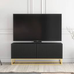 Creative Furniture Ripple TV Unit 100cm - Modern Fluted Design with Push to Open Doors in Black - thumbnail 1