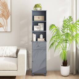 Costway 172cm Tall Bathroom Cabinet Narrow Floor Cabinet w/ 3 Shelves & Drawer in Grey - thumbnail 1