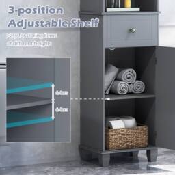Costway 172cm Tall Bathroom Cabinet Narrow Floor Cabinet w/ 3 Shelves & Drawer in Grey - thumbnail 5