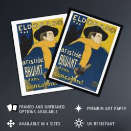 "Artery8 Eldorado Aristide Bruant Vintage Wall Art Print Toulouse Lautrec in Blue - Size: W12"" x H16""" - thumbnail 2