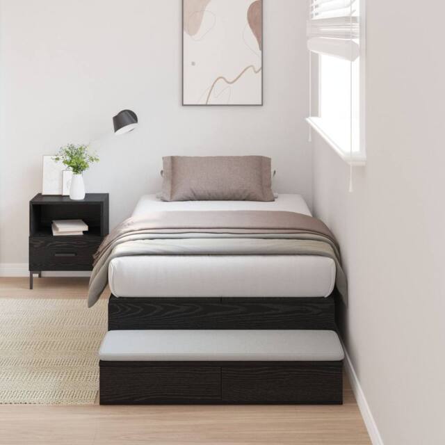 Berkfield Home Storage Bed Frame Black oak Engineered wood 236.5 x 100 x 31.5 cm - image 1