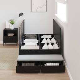 Berkfield Home Storage Bed Frame Black oak Engineered wood 236.5 x 100 x 31.5 cm - thumbnail 4