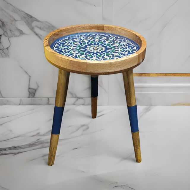 Hartsmede Handmade Side Table Solid Mango Wood Detachable Legs Marrakesh in Dark Blue - image 1