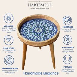 Hartsmede Handmade Side Table Solid Mango Wood Detachable Legs Marrakesh in Dark Blue - thumbnail 8