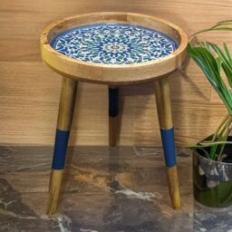 Hartsmede Handmade Side Table Solid Mango Wood Detachable Legs Marrakesh in Dark Blue - thumbnail 5