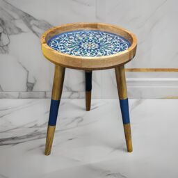 Hartsmede Handmade Side Table Solid Mango Wood Detachable Legs Marrakesh in Dark Blue