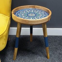 Hartsmede Handmade Side Table Solid Mango Wood Detachable Legs Marrakesh in Dark Blue - thumbnail 3
