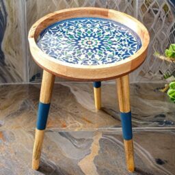 Hartsmede Handmade Side Table Solid Mango Wood Detachable Legs Marrakesh in Dark Blue - thumbnail 2