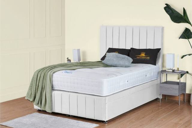 UK Bed Furniture Hamilton Divan Ottoman Storage Bed with End Lift & 54 Inch Headboard in White - Size: Super King - image 1