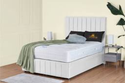 UK Bed Furniture Hamilton Divan Ottoman Storage Bed with End Lift & 54 Inch Headboard in White - Size: Super King - thumbnail 1