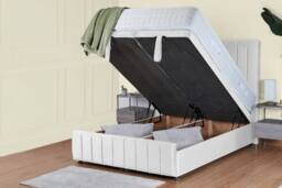 UK Bed Furniture Hamilton Divan Ottoman Storage Bed with End Lift & 54 Inch Headboard in White - Size: Super King - thumbnail 2