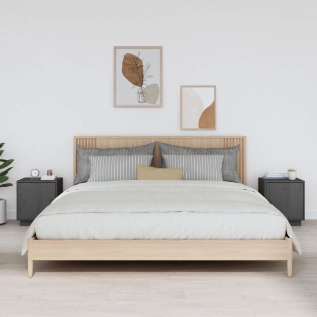 Berkfield Home Bedside Cabinets 2 pcs Grey 40x34x45 cm Solid Wood Pine - Size: 40 x 34 x 45 cm - image 1