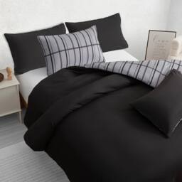 Pamposh Microfibre Duvet Cover Set King Size Reversible Bedding Sets in Grey - Size: Super King - thumbnail 6