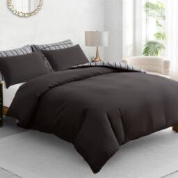 Pamposh Microfibre Duvet Cover Set King Size Reversible Bedding Sets in Grey - Size: Super King - thumbnail 3