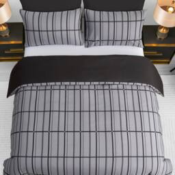 Pamposh Microfibre Duvet Cover Set King Size Reversible Bedding Sets in Grey - Size: Super King - thumbnail 4