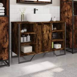 Berkfield Home Bathroom Sink Cabinet Smoked Oak 91x35x60 cm Engineered Wood - Size: 91 x 35 x 60 cm - thumbnail 3