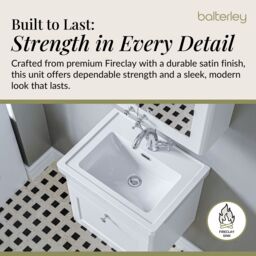 Balterley Bathroom Wall Hung 1-Drawer Vanity Unit & Fireclay Basin, White, 500mm in White - thumbnail 4